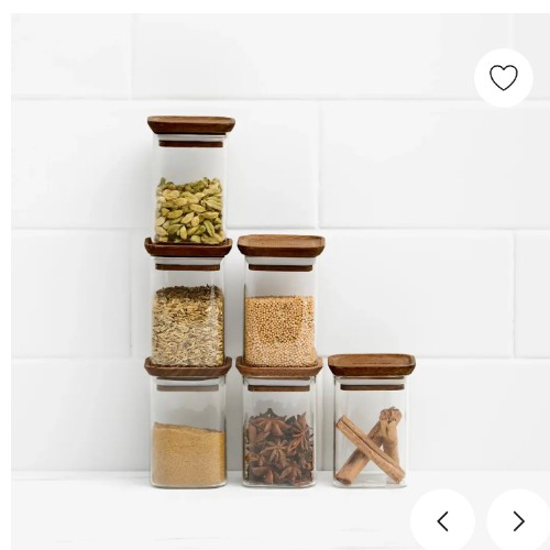 6 piece glass container with walnut lid